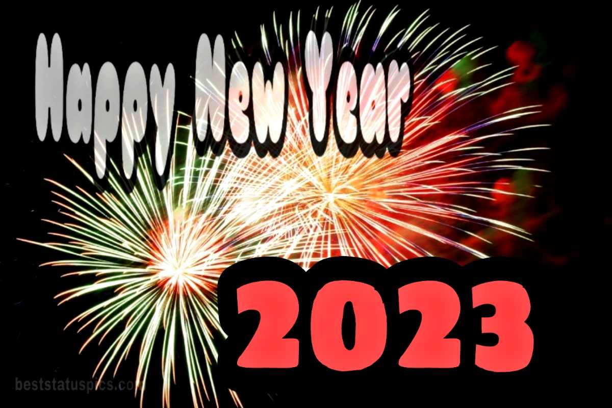 Cute Happy new year 2023 wishes picture with fireworks
