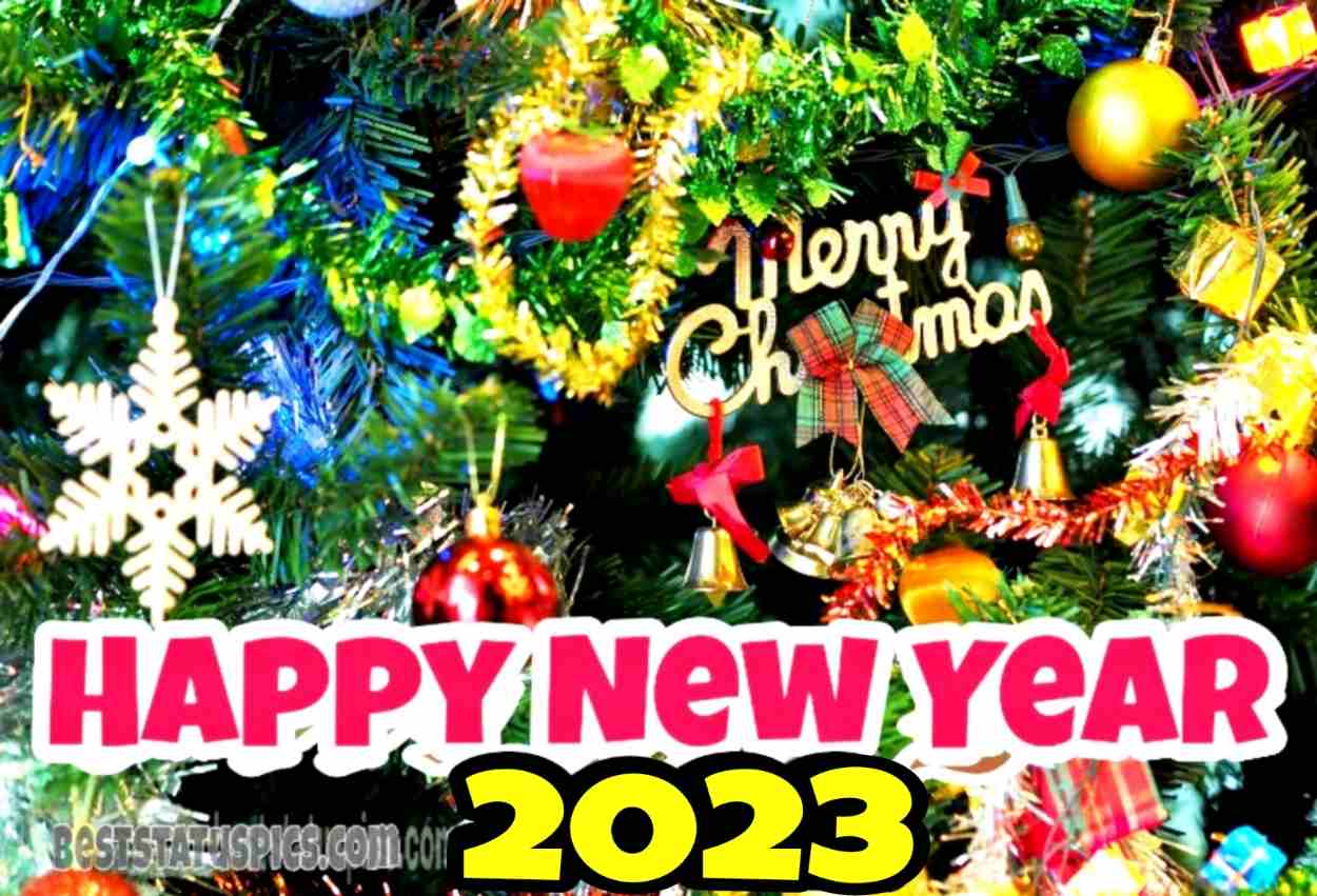 Best Happy New Year 2023 Merry Christmas wishes images HD with Xmas tree