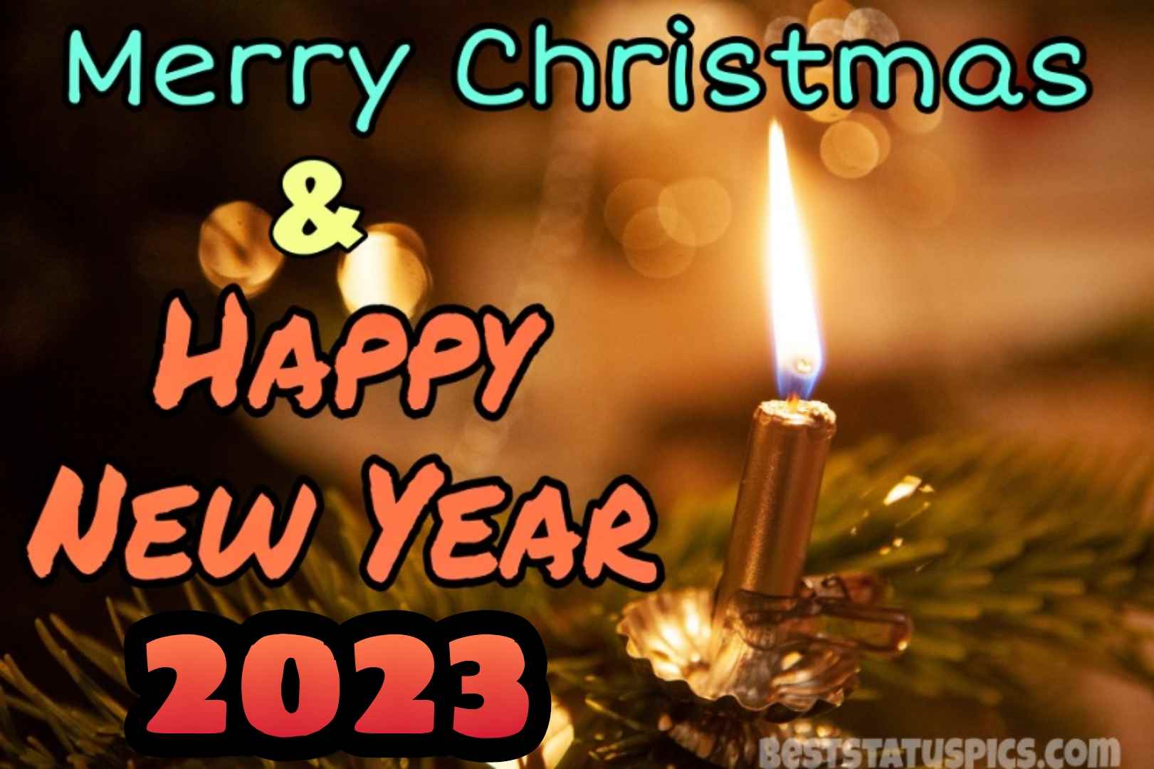 Merry Christmas and Happy New Year 2023 wishes images HD with candle for love and friend