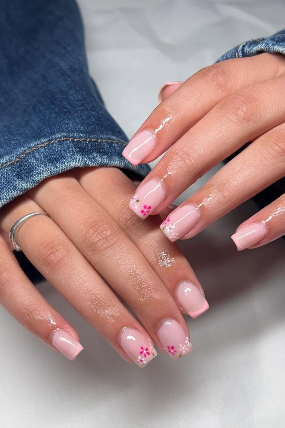 Short Spring Nail ideas - Soft Pink Floral French – Sweet, Simple, and Oh-So-Spring