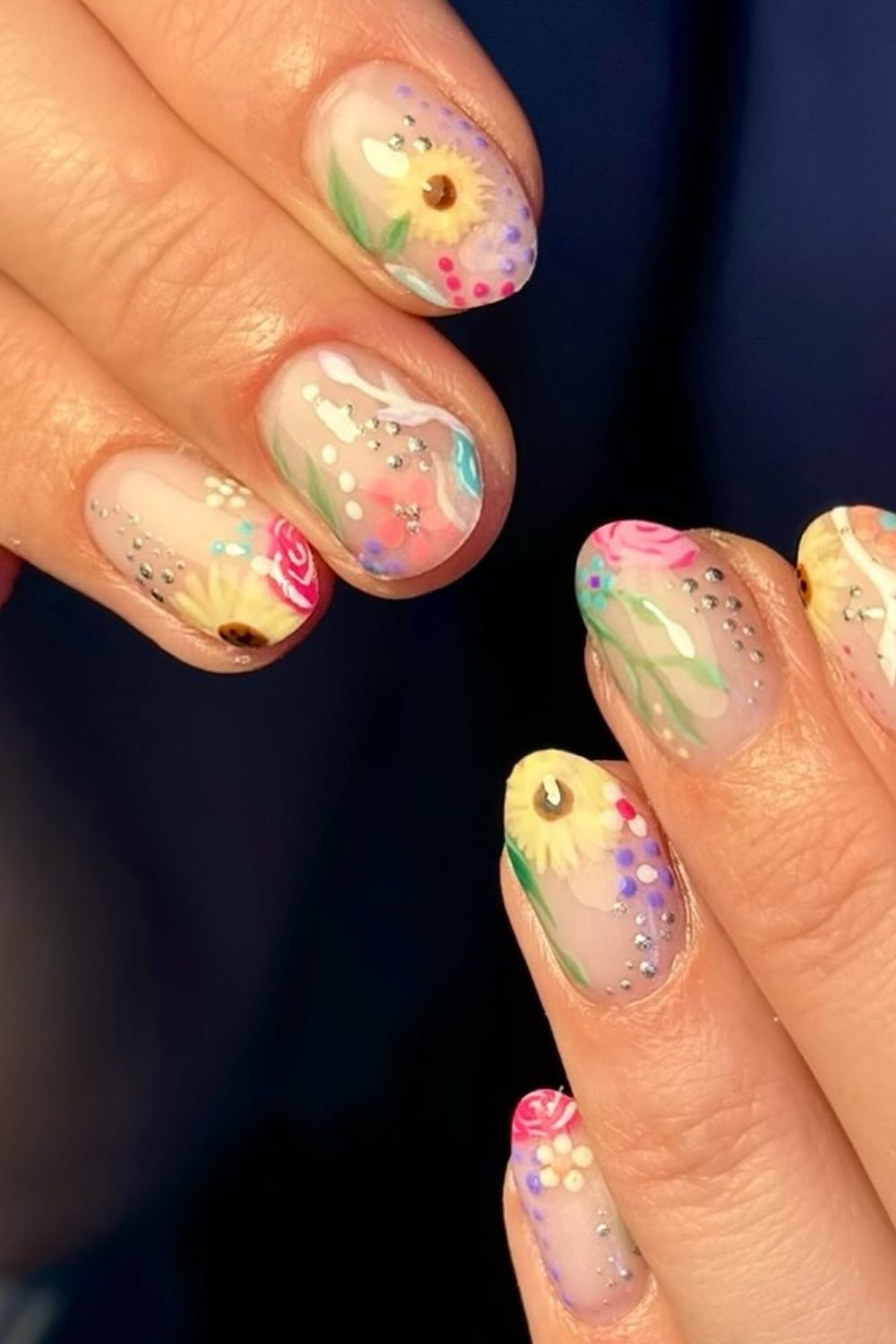 Short Spring Nail ideas - Ethereal Garden – Soft Florals with a Touch of Sparkle