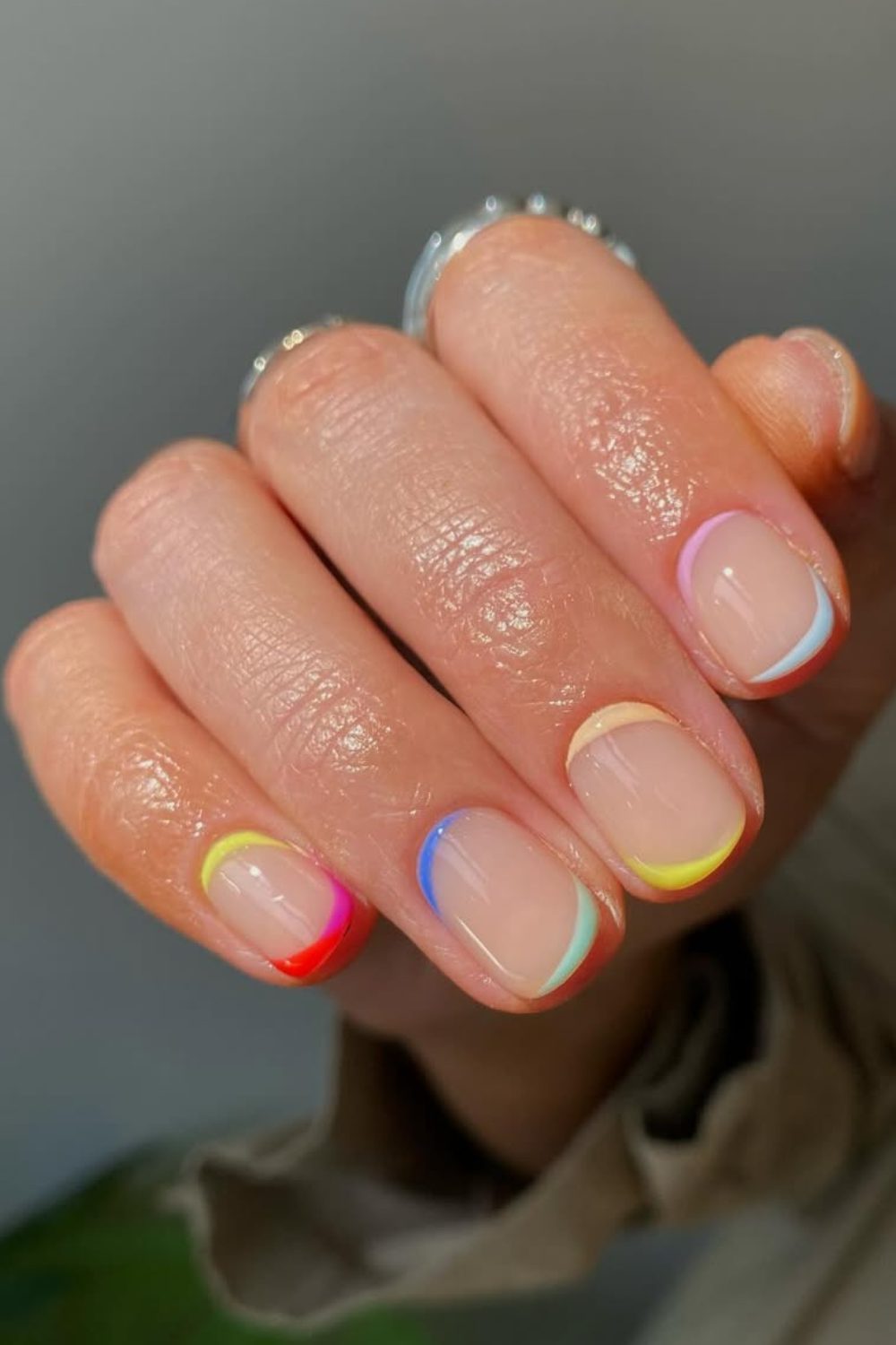 Short Spring Nail ideas - Rainbow French – A Playful Twist on a Classic