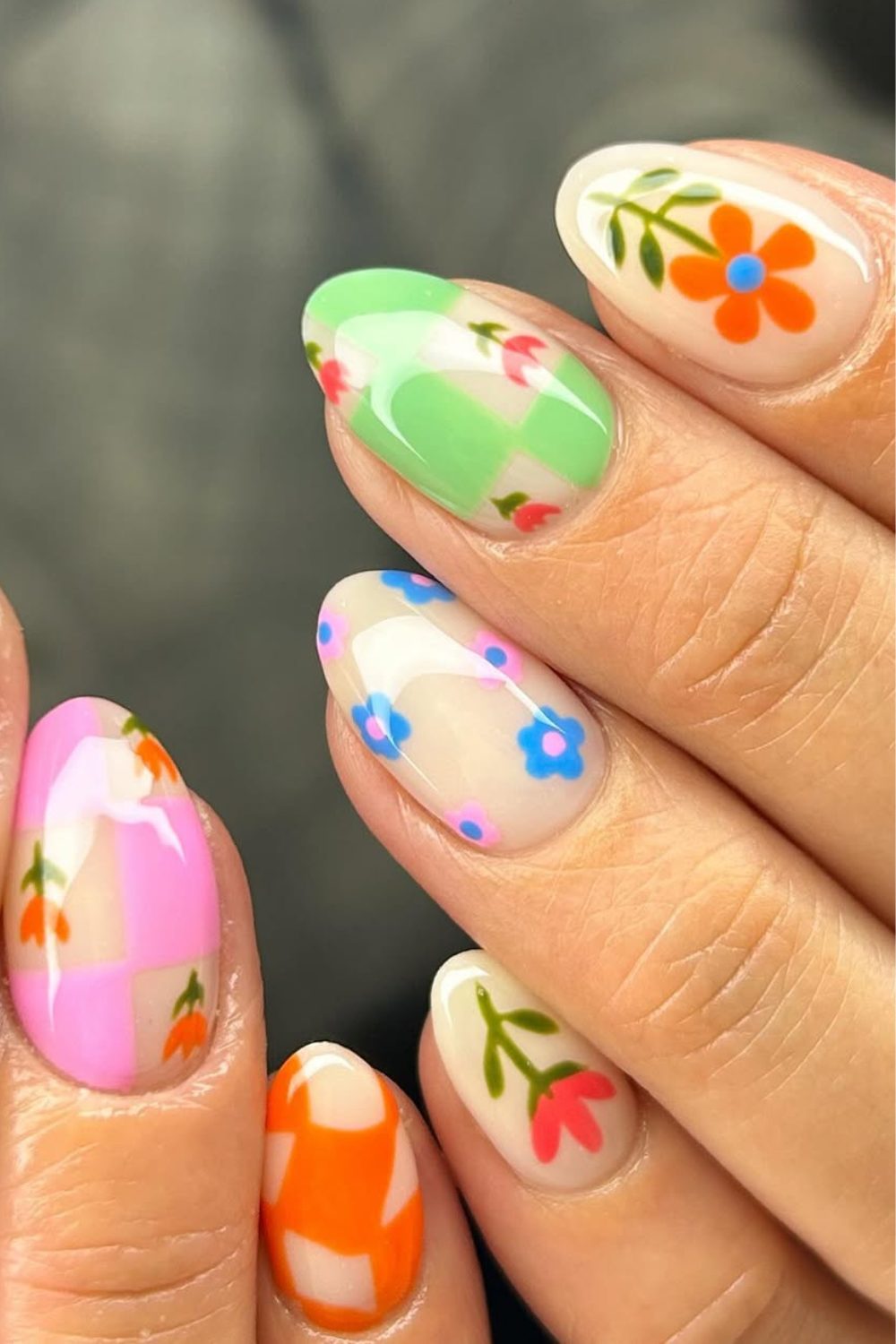 Short Spring Nail ideas - Retro Floral Mix – Fun, Fresh, and Playful