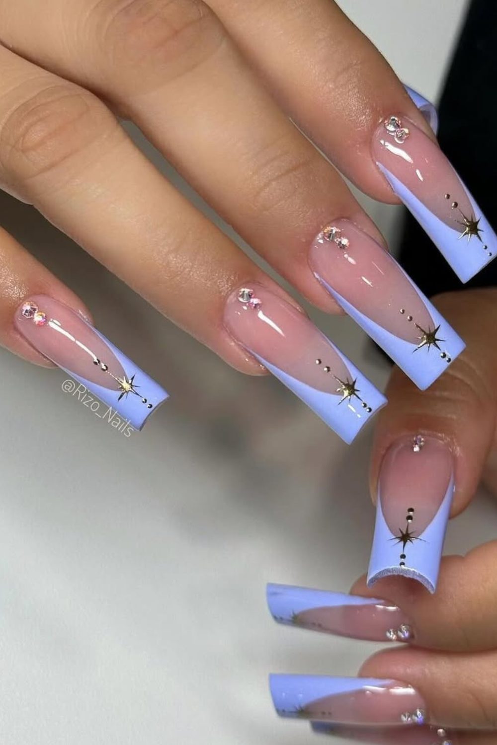 Celestial Glow – Soft Blue Star Coffin Nails