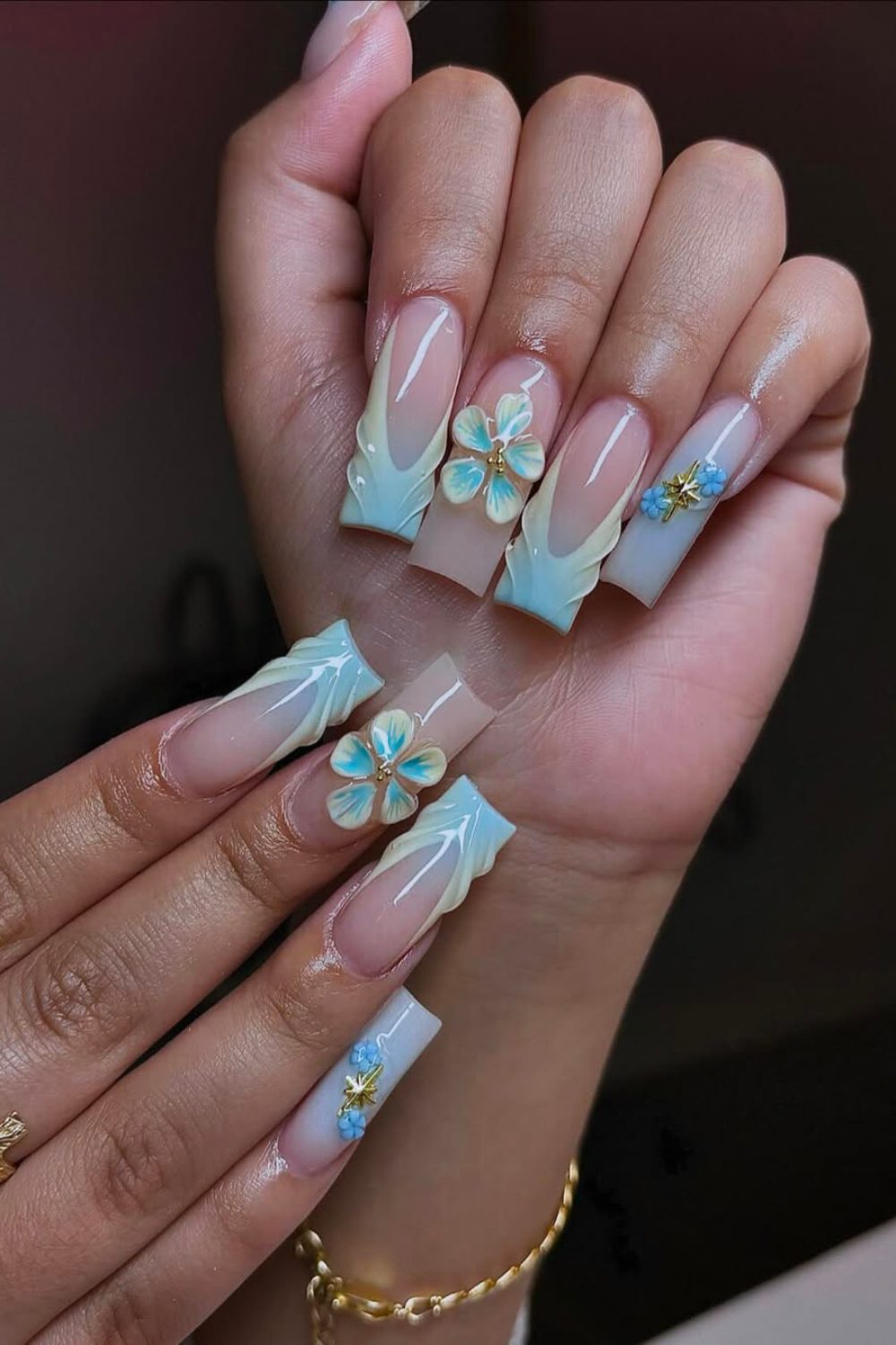 Soft Sky Bloom – Elegant Pastel Blue Coffin Nails for spring