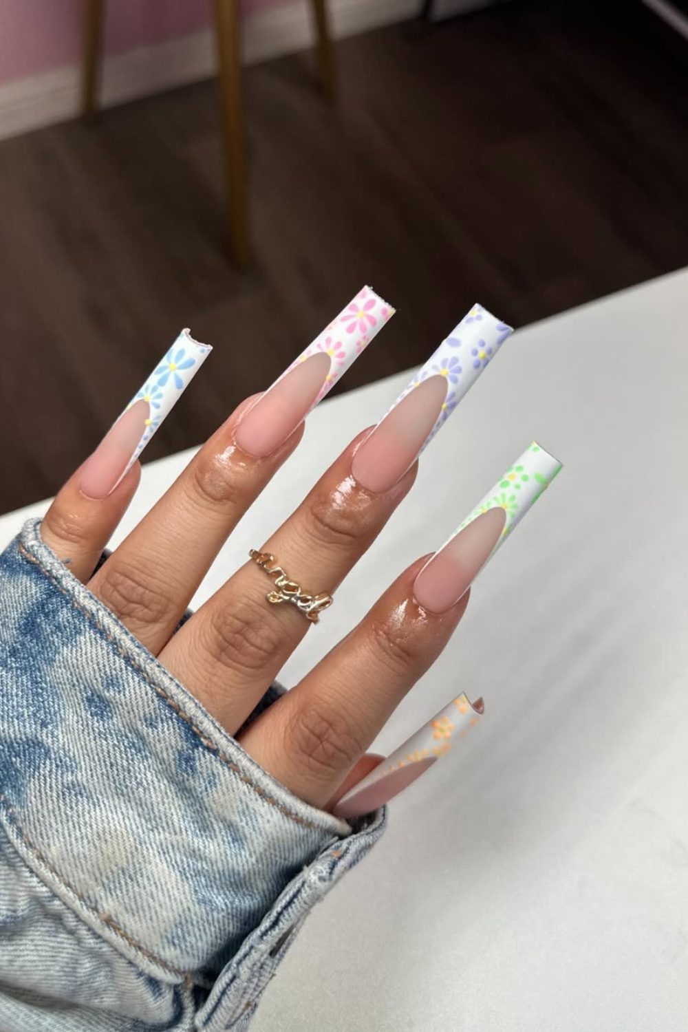 Pastel Petal Tips – Soft Floral Coffin Nails for spring
