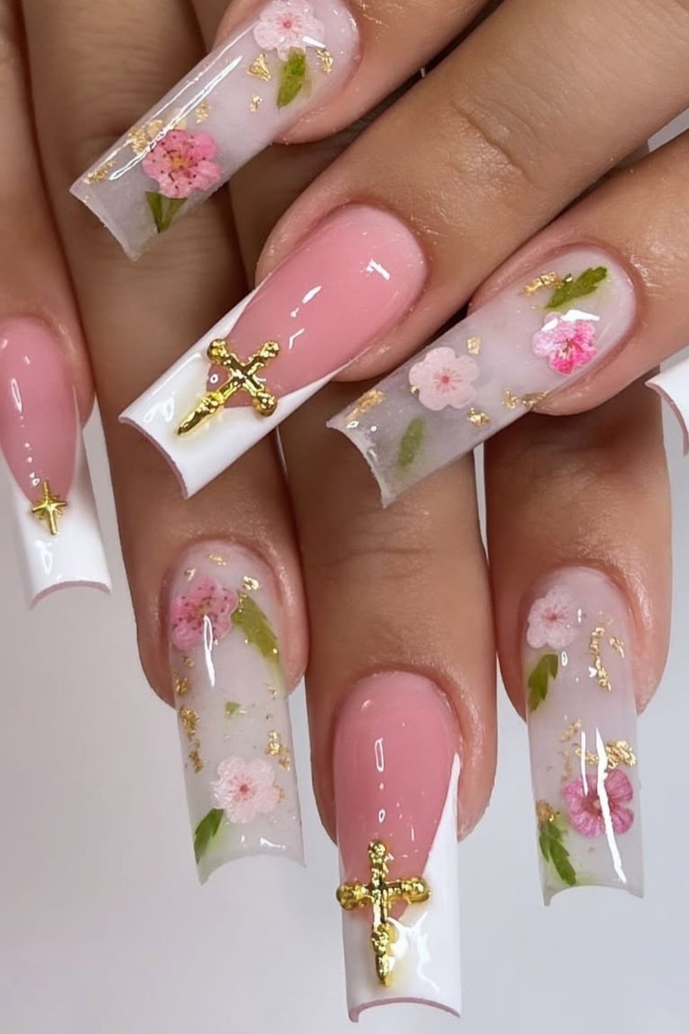 French Blossom Fantasy – Elegant Floral Coffin Nails for spring