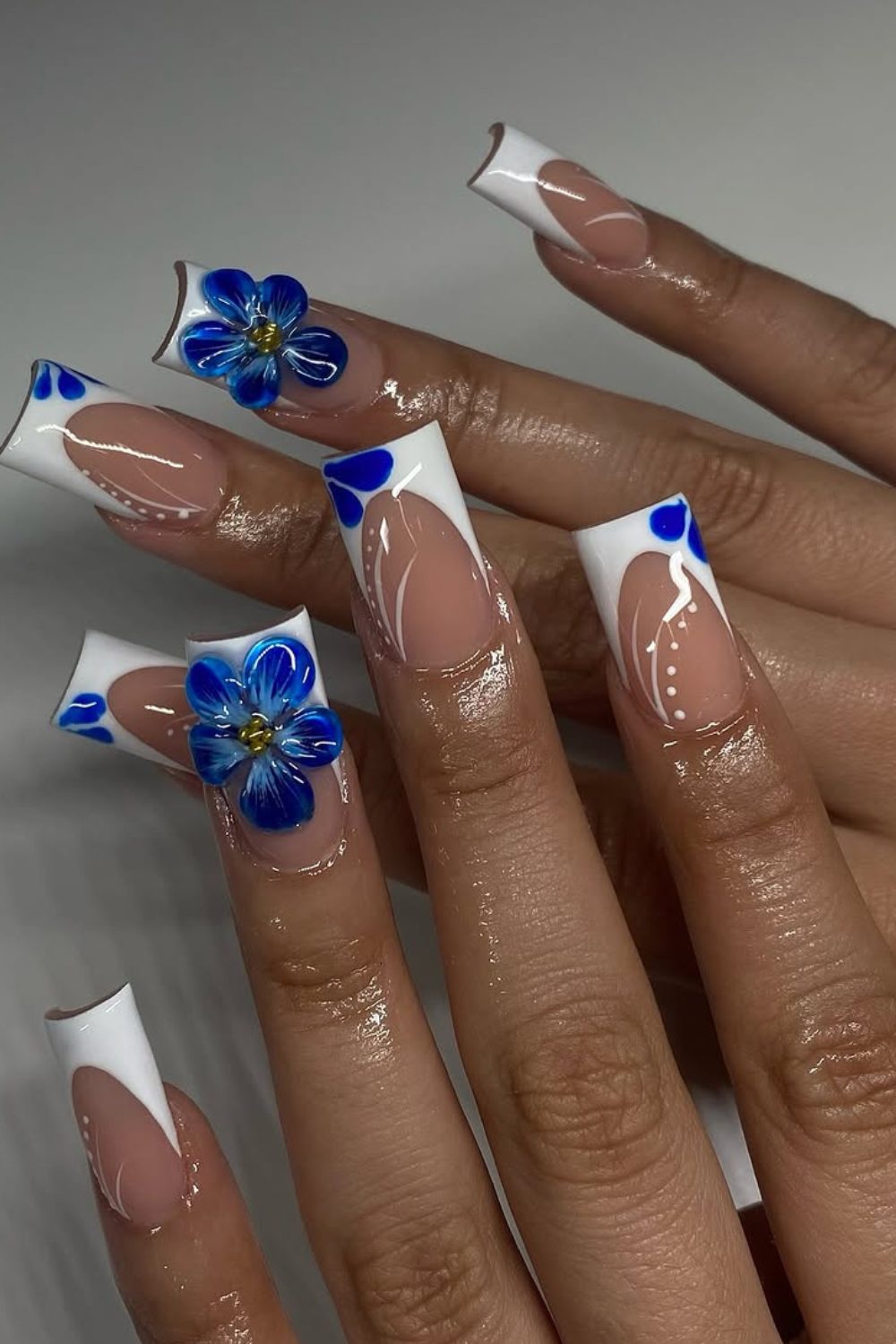 Blue Bloom French Tips – A Bold Floral Twist on a Classic for spring