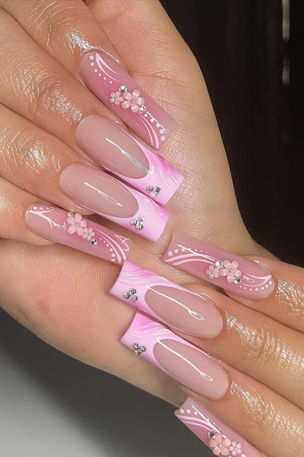 Blush Swirl Blossoms – Romantic Pink Coffin Nails