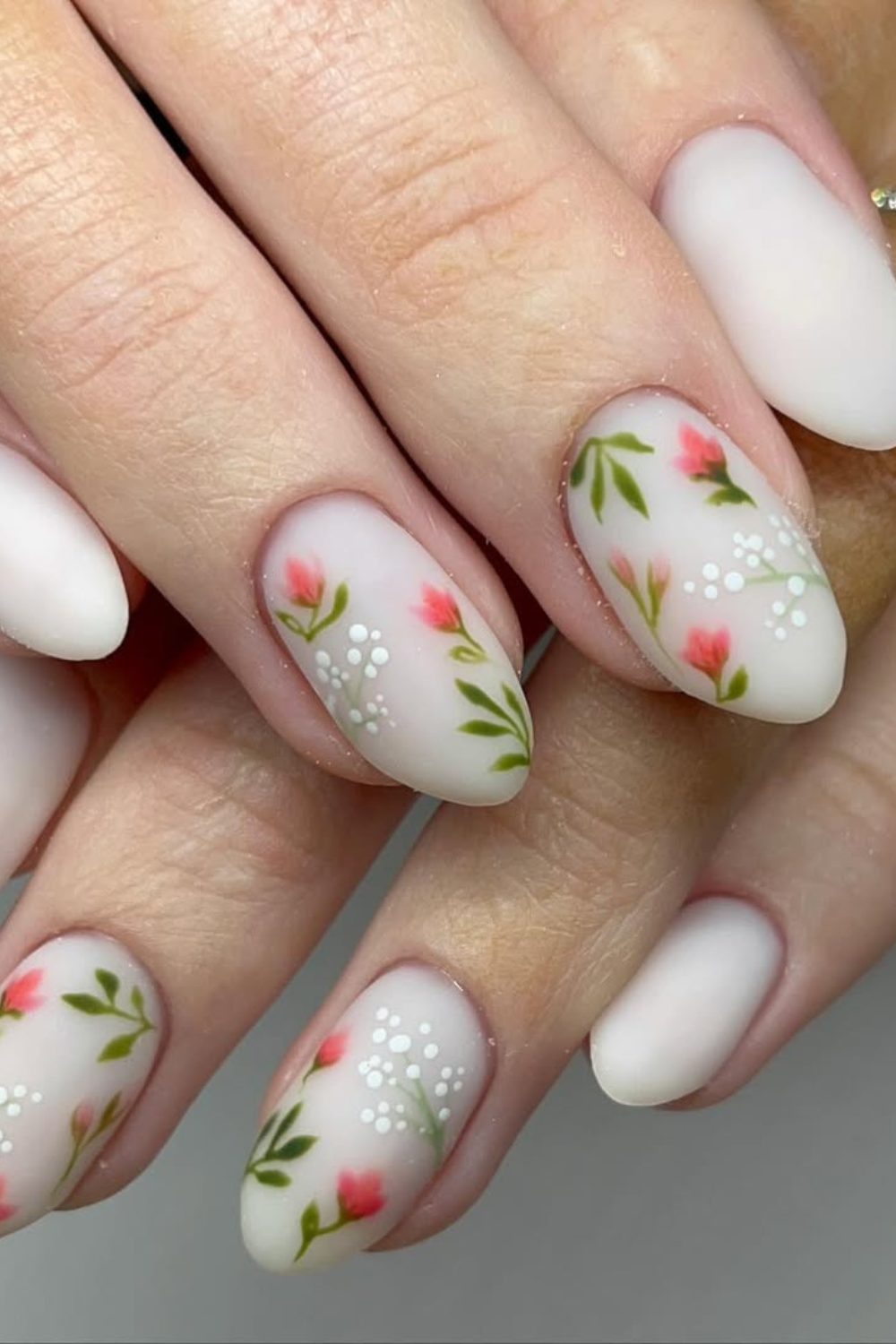Soft Matte Floral Nails – Delicate and Timeless