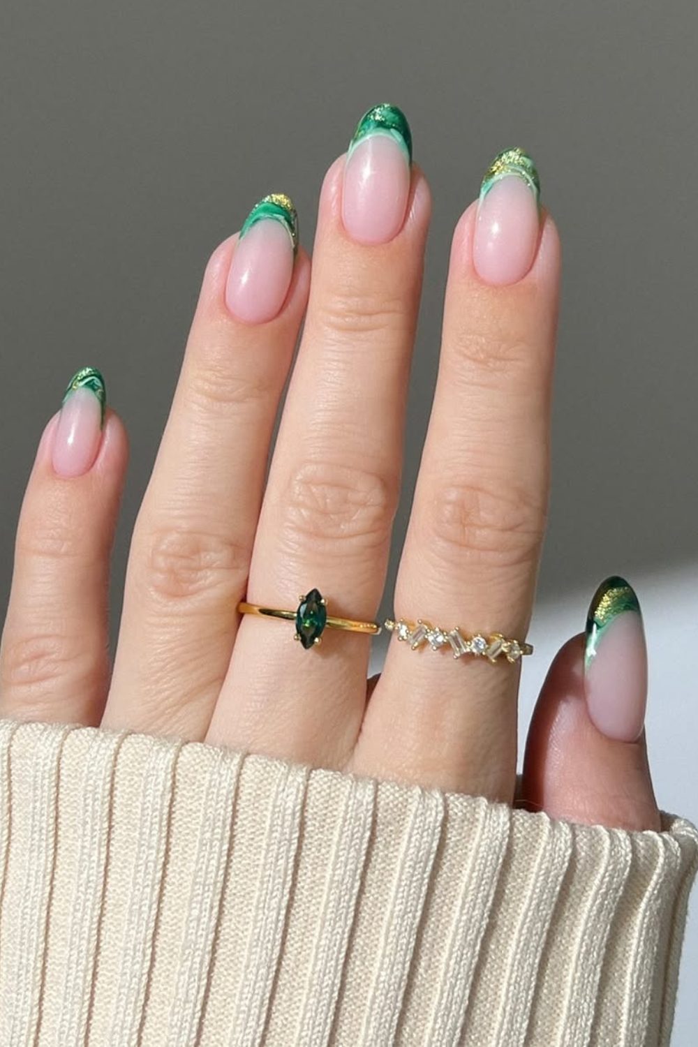 Emerald Marble French Tips – A Luxe Twist on a Classic