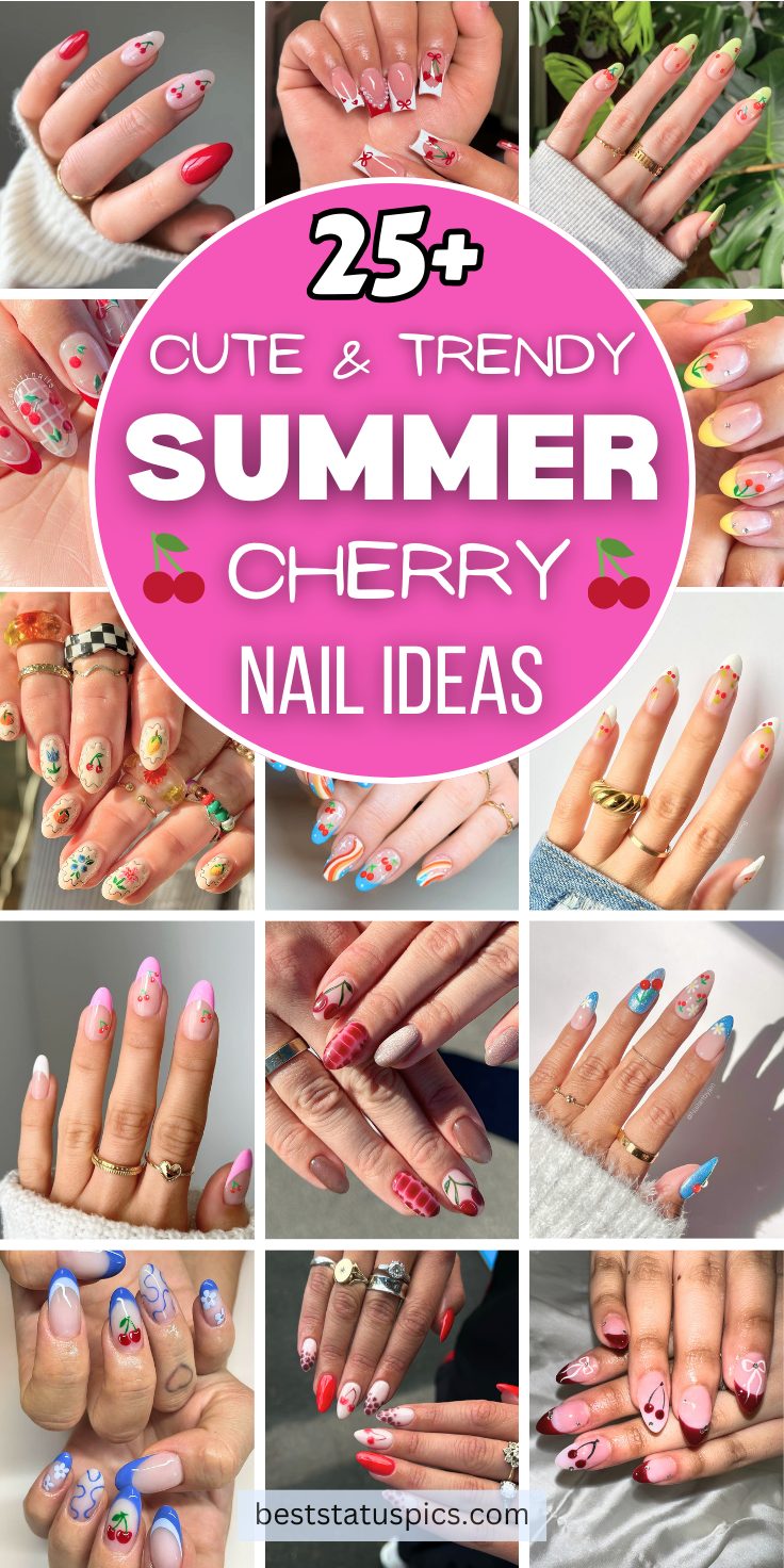 25+ Cute & Trendy Summer Cherry Nail Ideas 2025: Acrylic, Gel, Almond, French tips, Coffin, Red & Colorful Nails