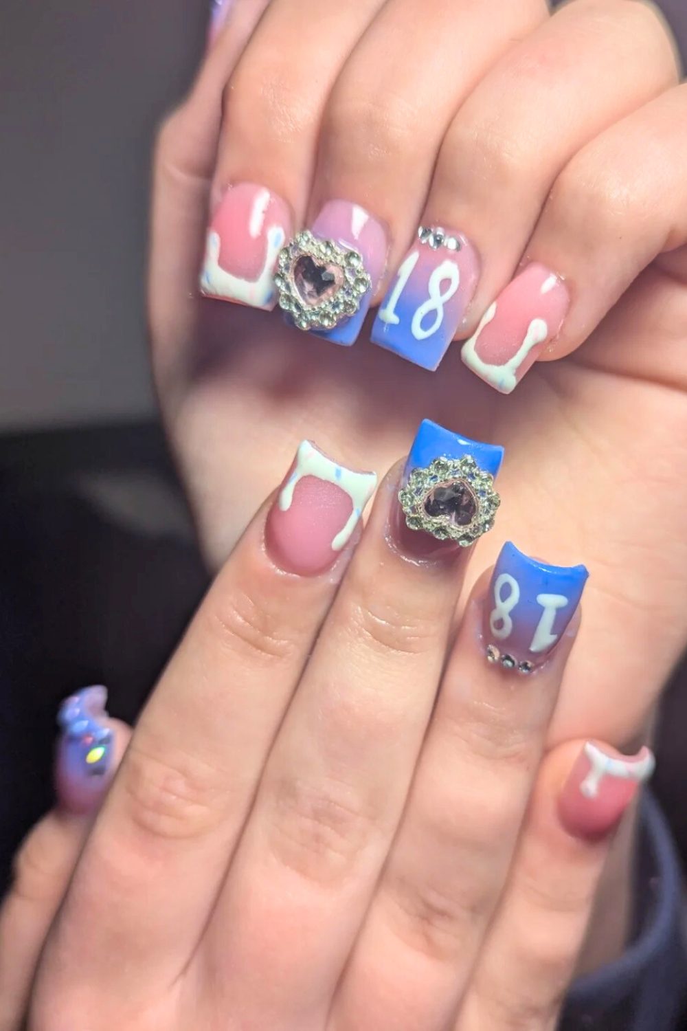 Blinged-Out Birthday Royalty - 18th Birthday Acrylic Nail Ideas