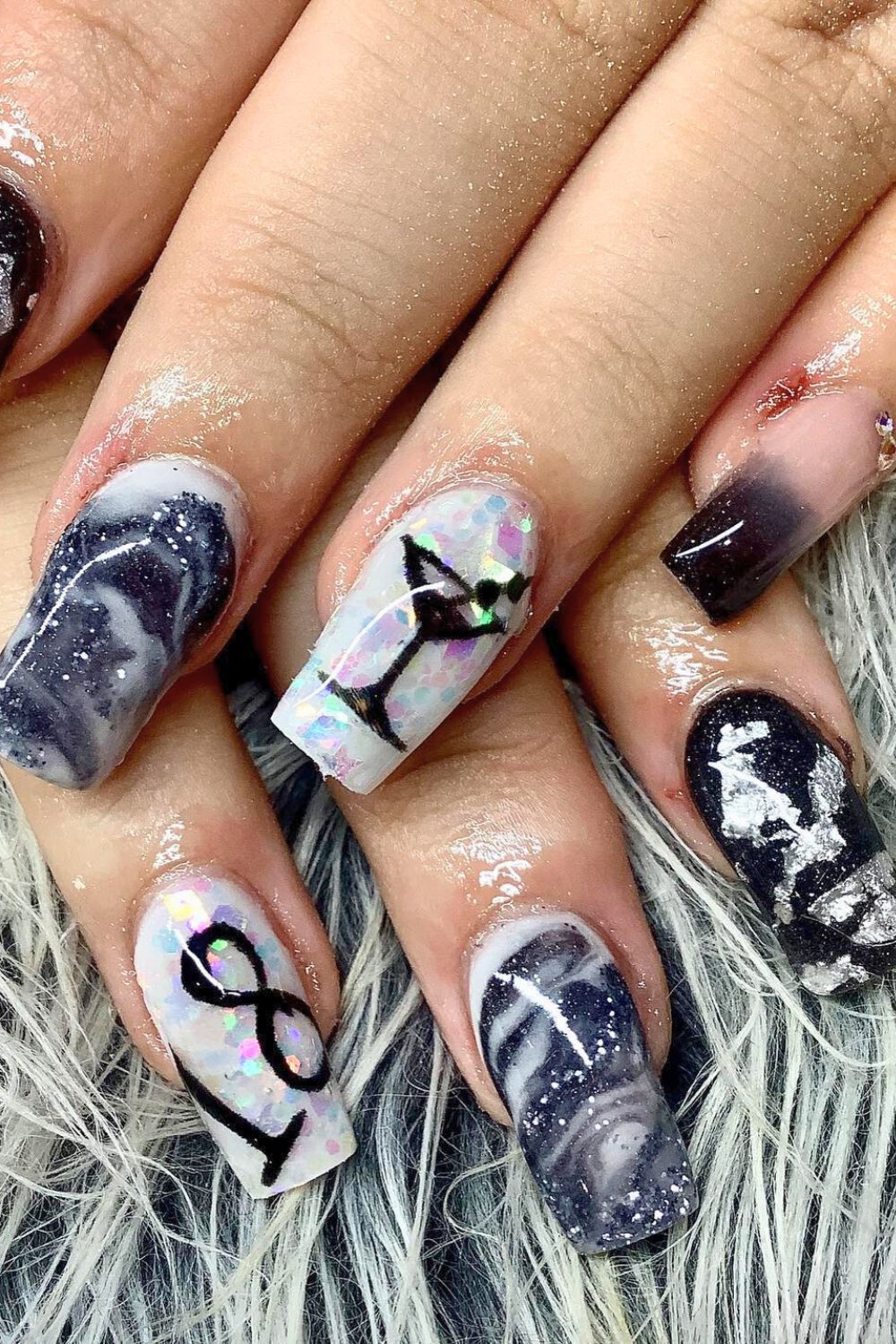 Midnight Marble & Martini Vibes - 18th Birthday Acrylic Nail Ideas