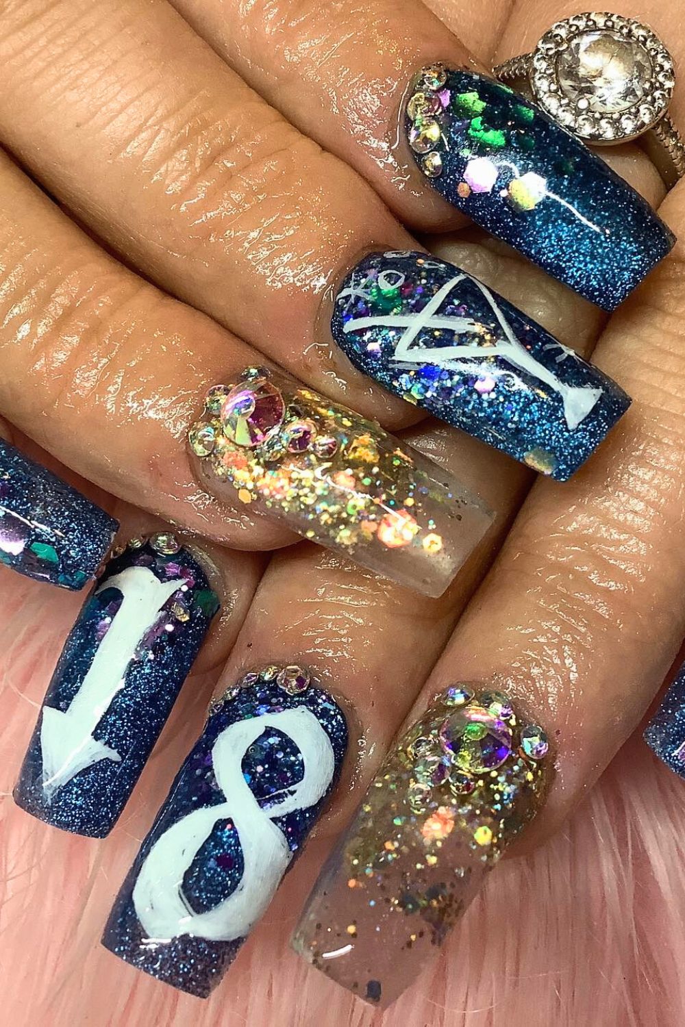 Glitter Bombshell Birthday - 18th Birthday Acrylic Nail Ideas