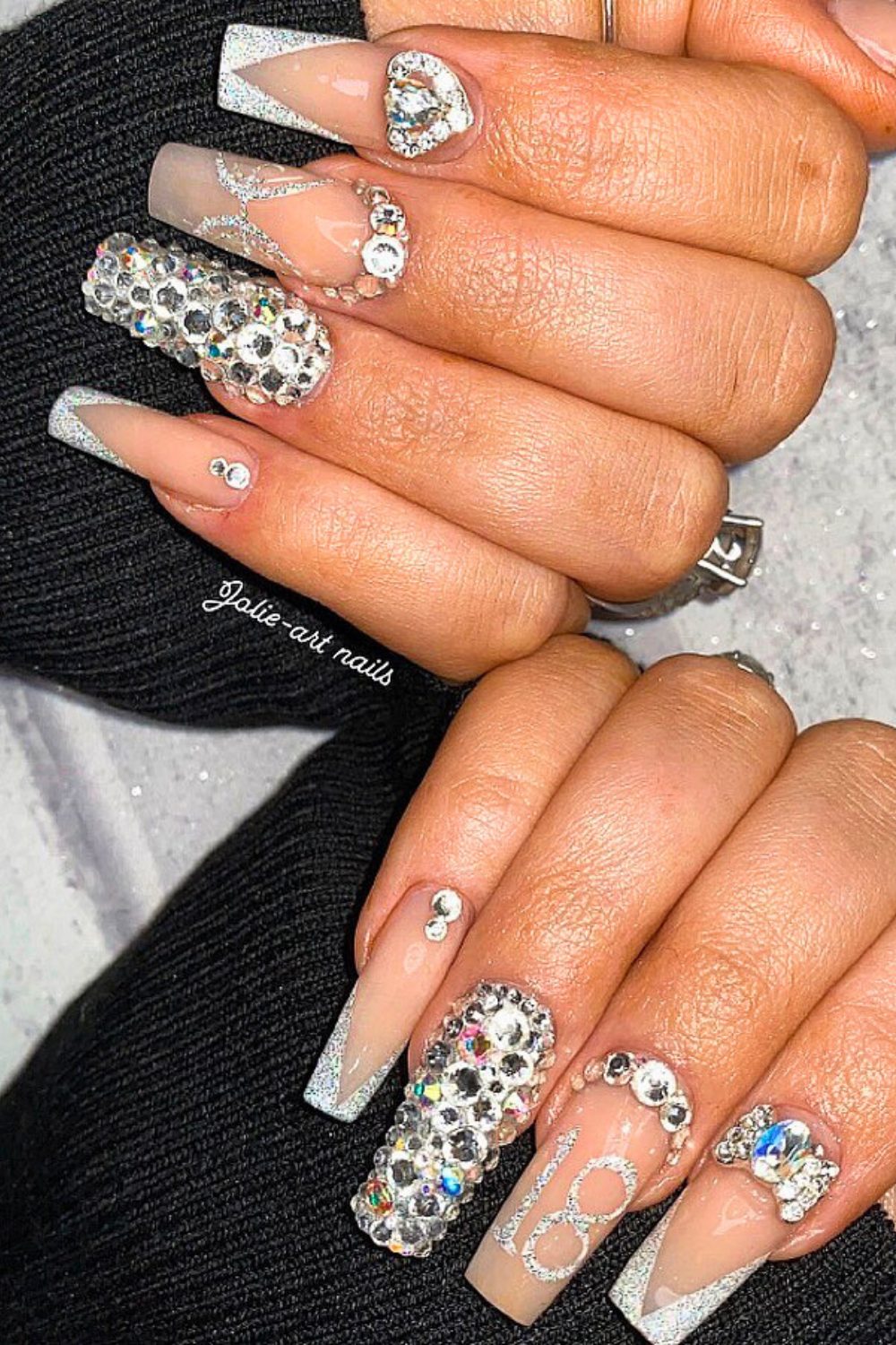 Crystal-Covered Queen - 18th Birthday Acrylic Nail Ideas