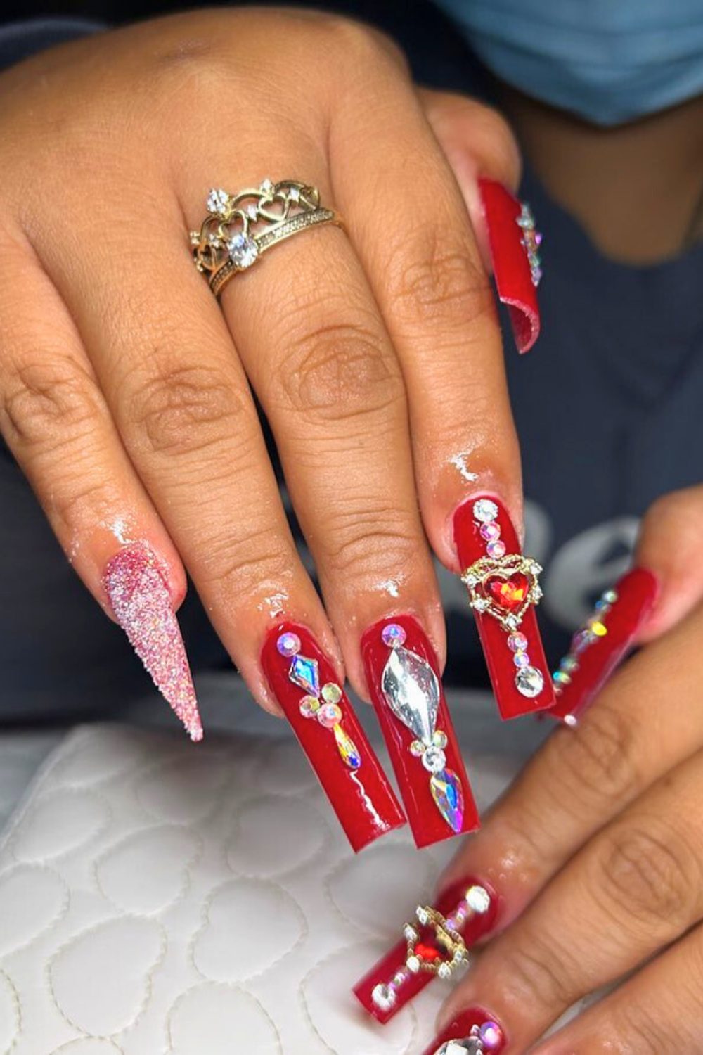 Royal Red Birthday Drama - 18th Birthday Acrylic Nail Ideas