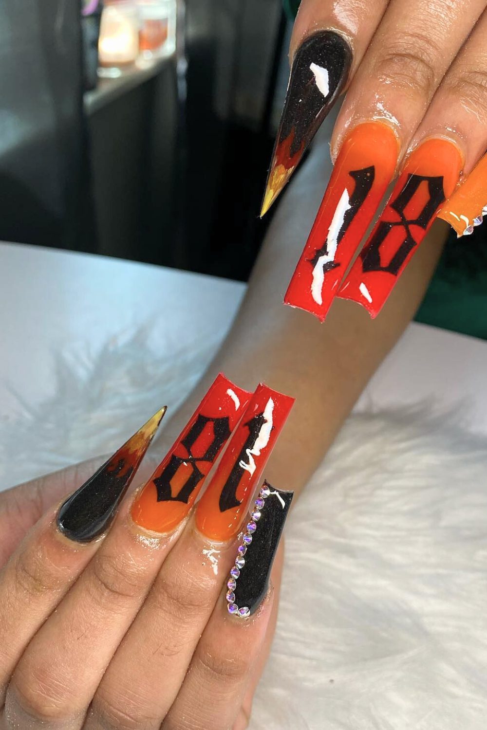 Birthday on Fire - 18th Birthday Acrylic Nail Ideas