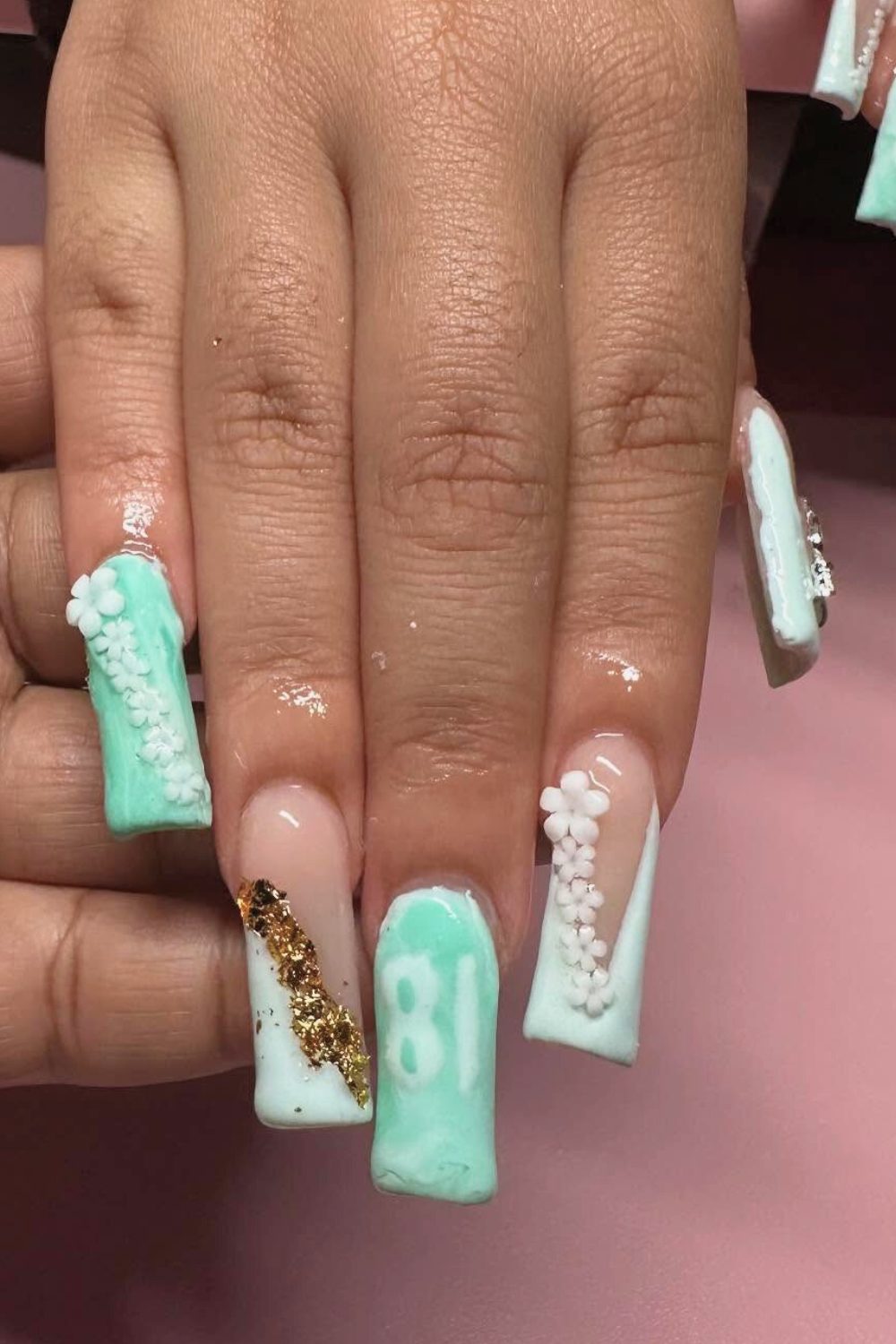 Minty Fresh Birthday - 18th Birthday Acrylic Nail Ideas
