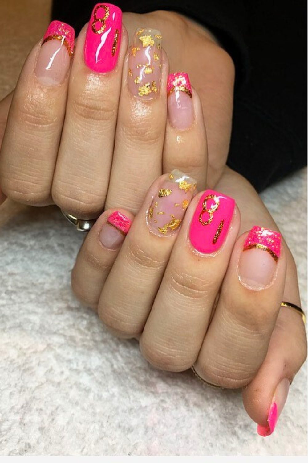 Pink Luxe with Gold Foil Flair - 18th Birthday Acrylic Nail Ideas