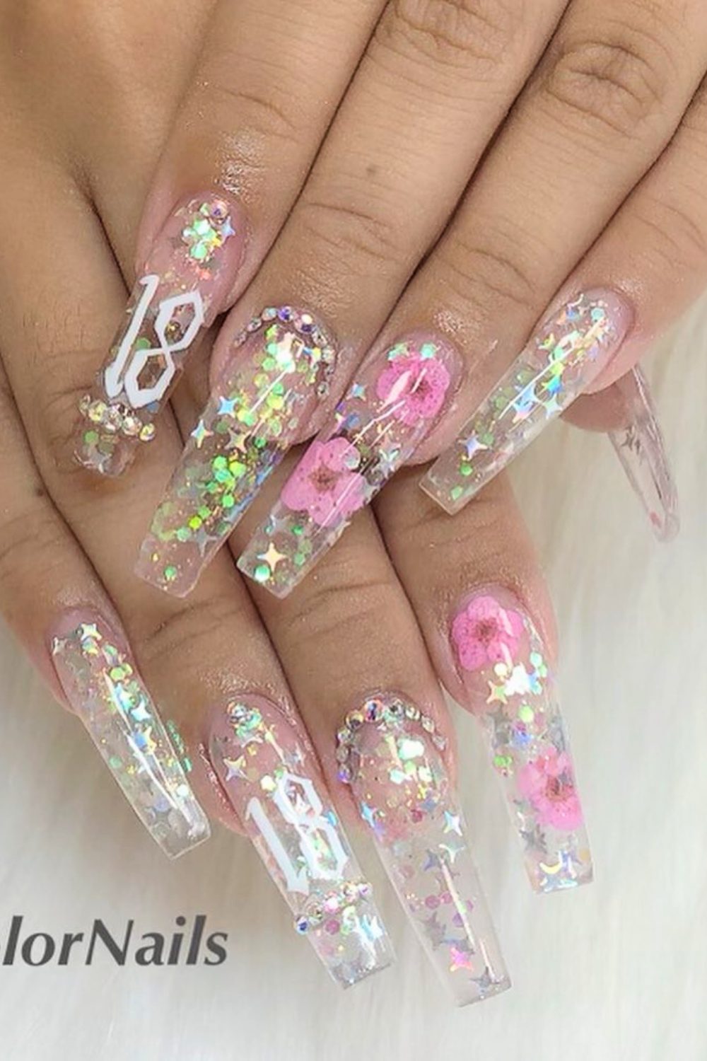 Glassy Glitter Fairy Nails - 18th Birthday Acrylic Nail Ideas