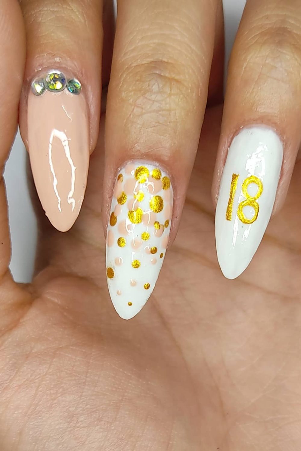 Golden Chic with a Pop of Playful - 18th Birthday Acrylic Nail Ideas