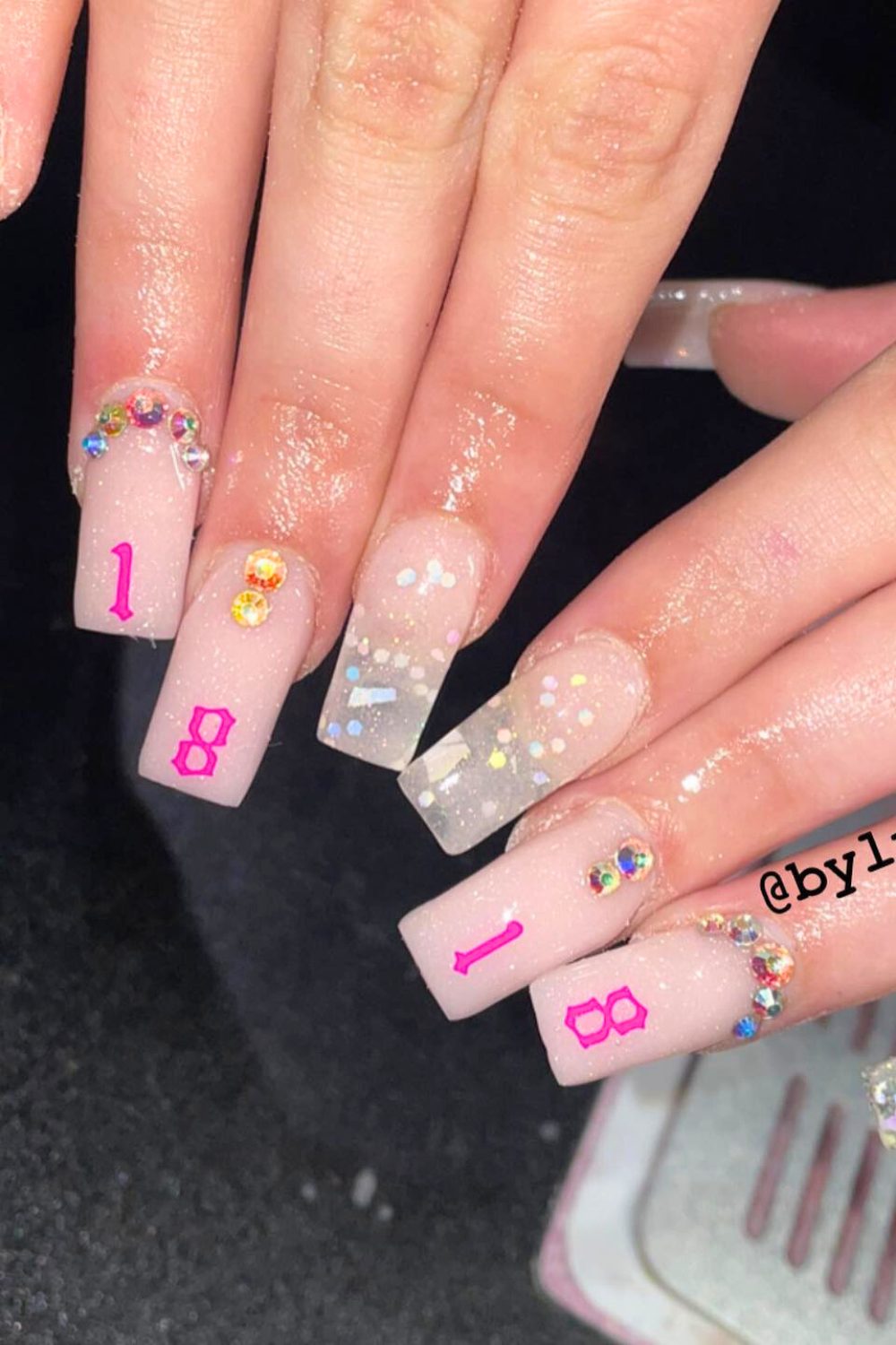 Soft Sparkle & Neon Pop - 18th Birthday Acrylic Nail Ideas