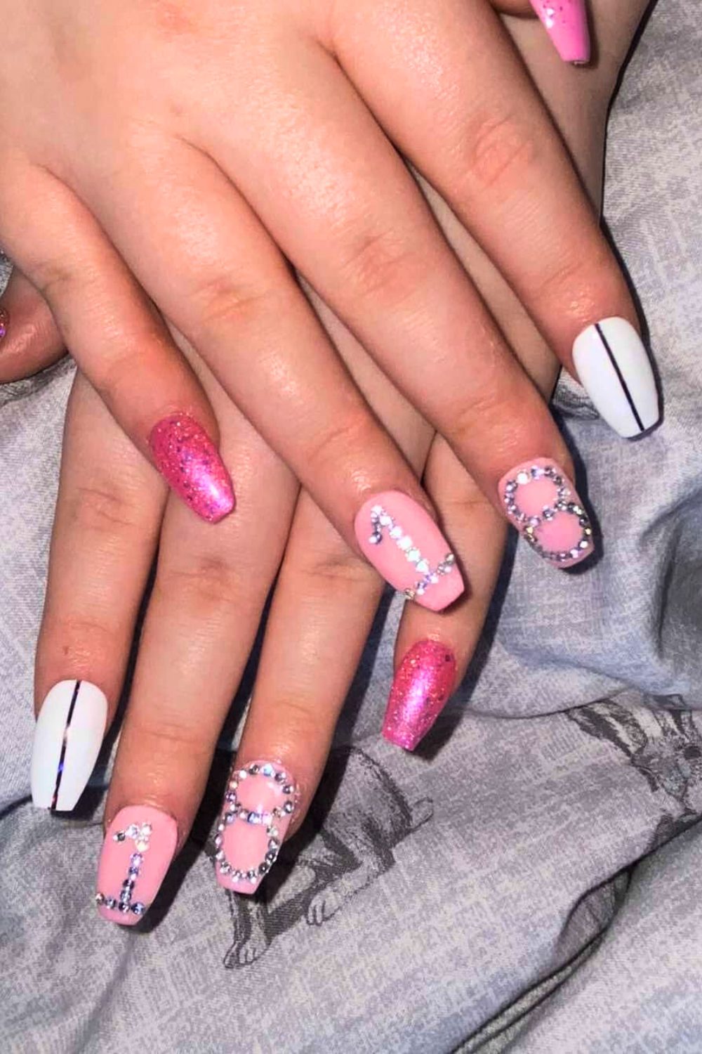 Pink & Bling Royalty - 18th Birthday Acrylic Nail Ideas