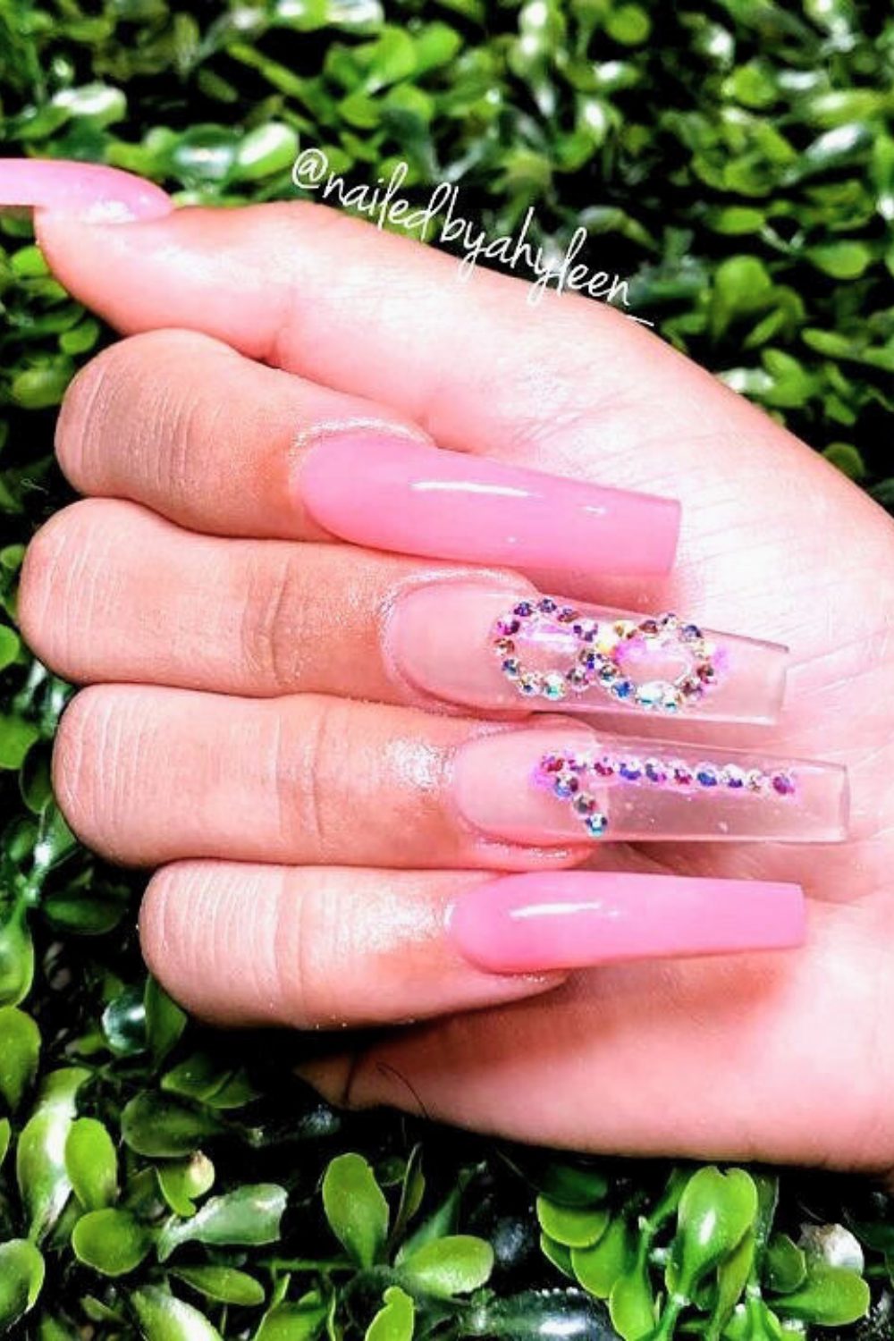 Bubblegum Crystal Cutie - 18th Birthday Acrylic Nail Ideas