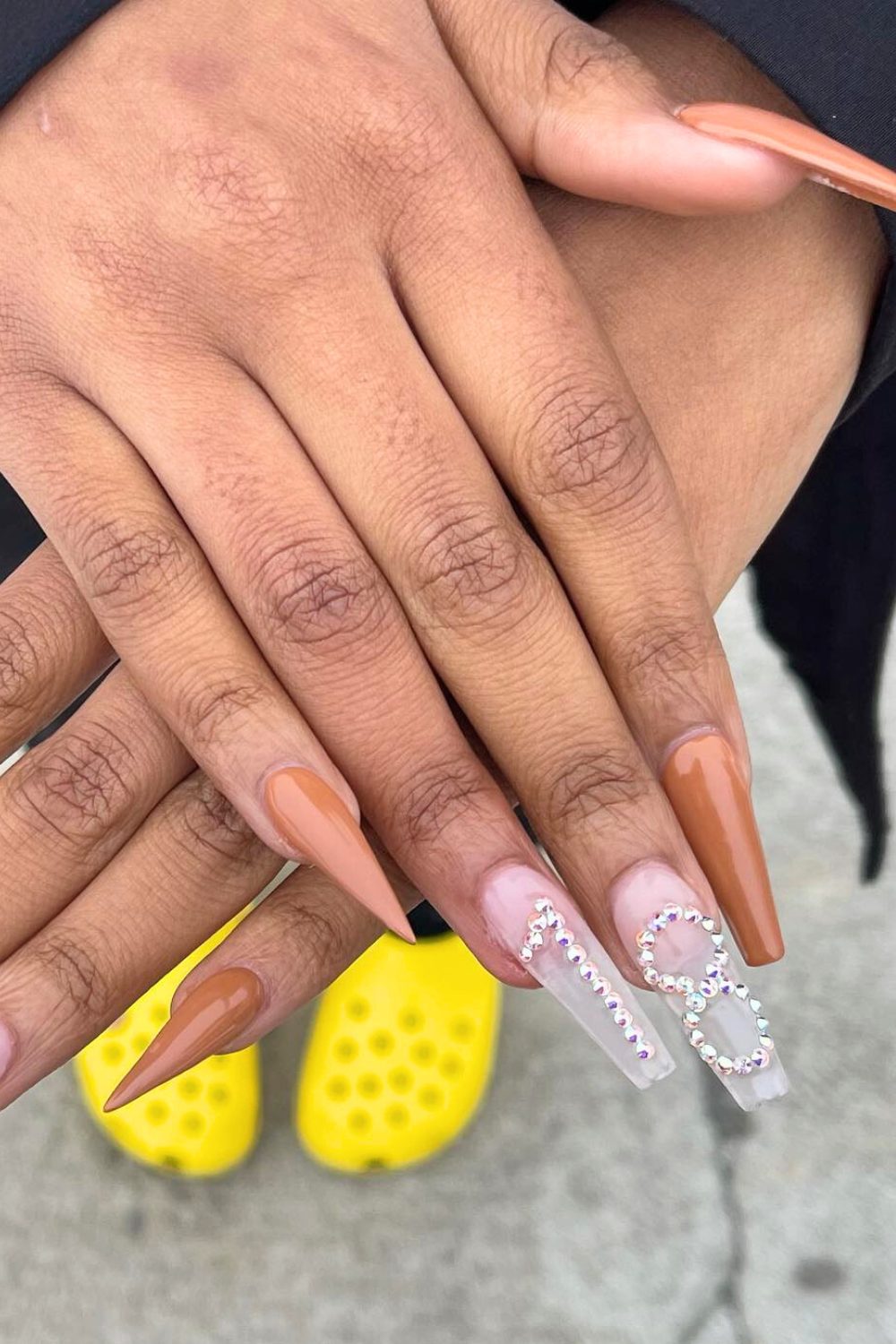 Nude Glam with Diamond Drama - 18th Birthday Acrylic Nail Ideas