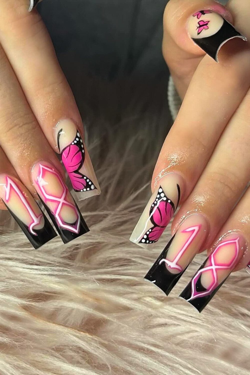 Butterfly Babe Energy - 18th Birthday Acrylic Nail Ideas