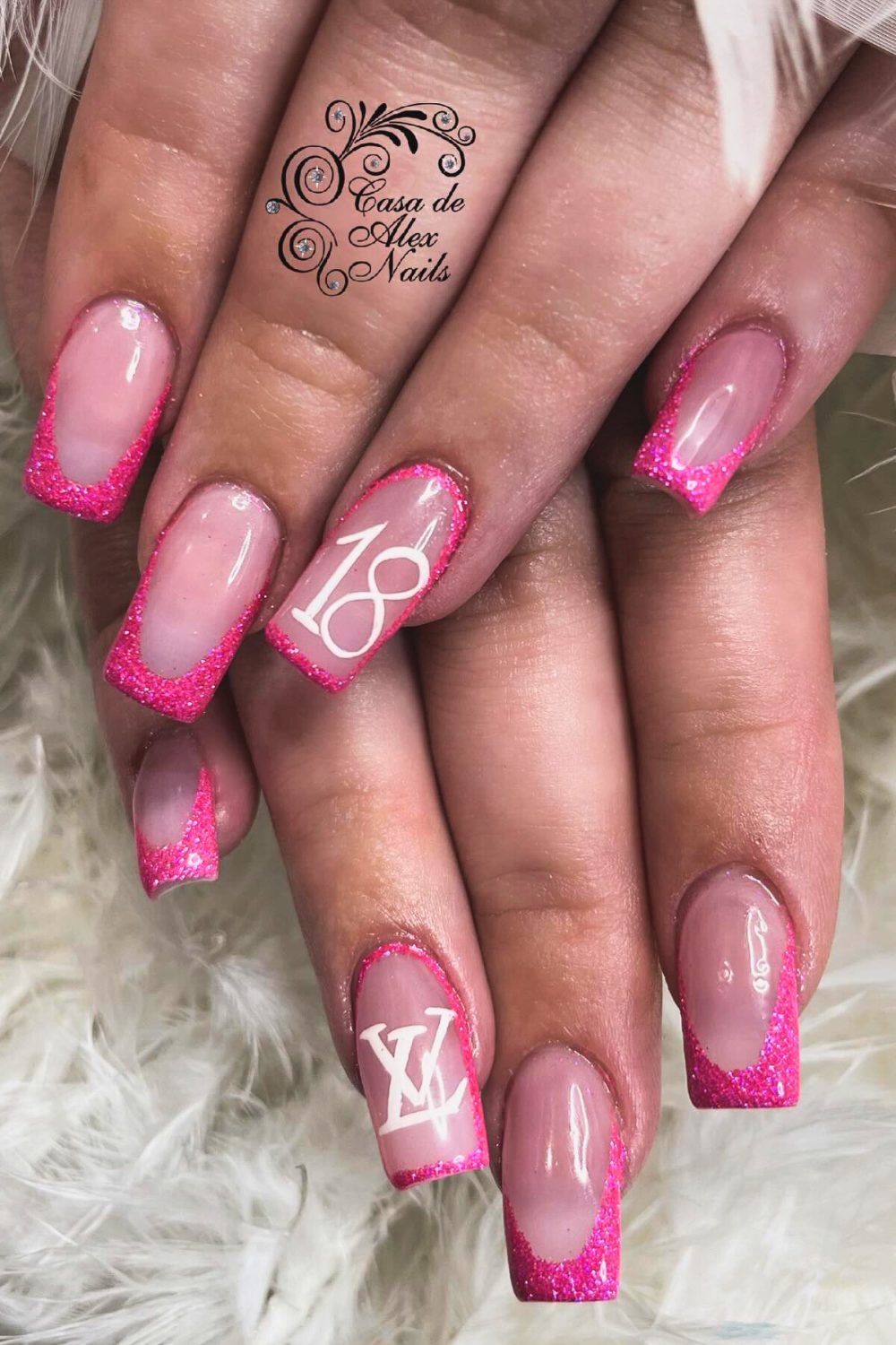 Glitter French Luxe - 18th Birthday Acrylic Nail Ideas