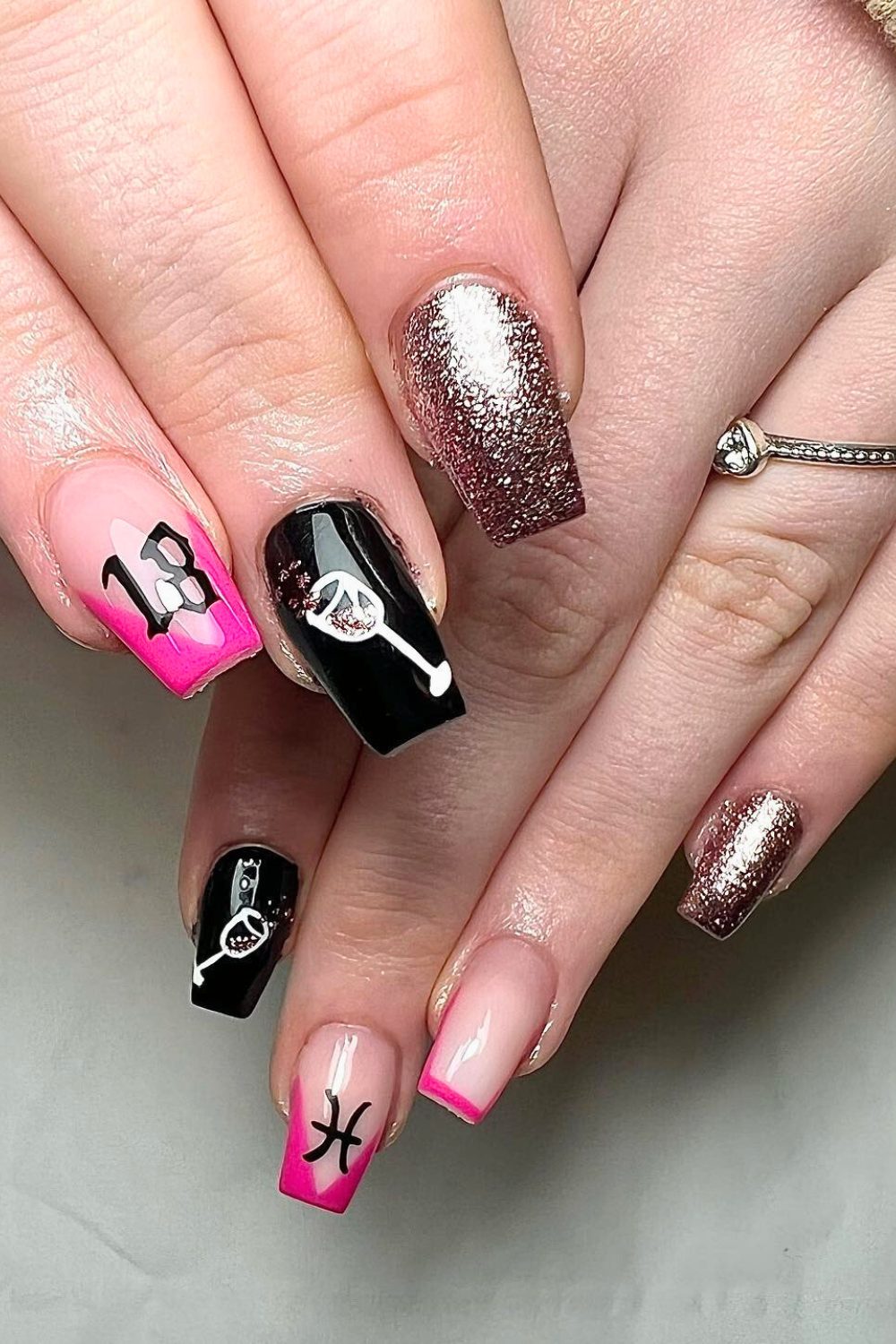 Champagne & Confidence - 18th Birthday Acrylic Nail Ideas