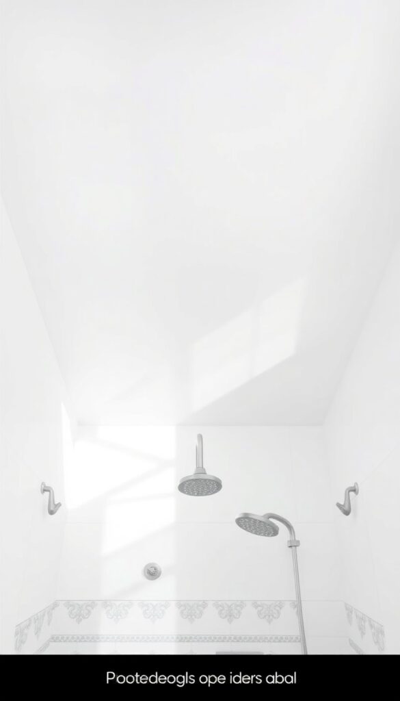Minimalist drywall ceiling in a modern bathroom shower with clean lines and natural light