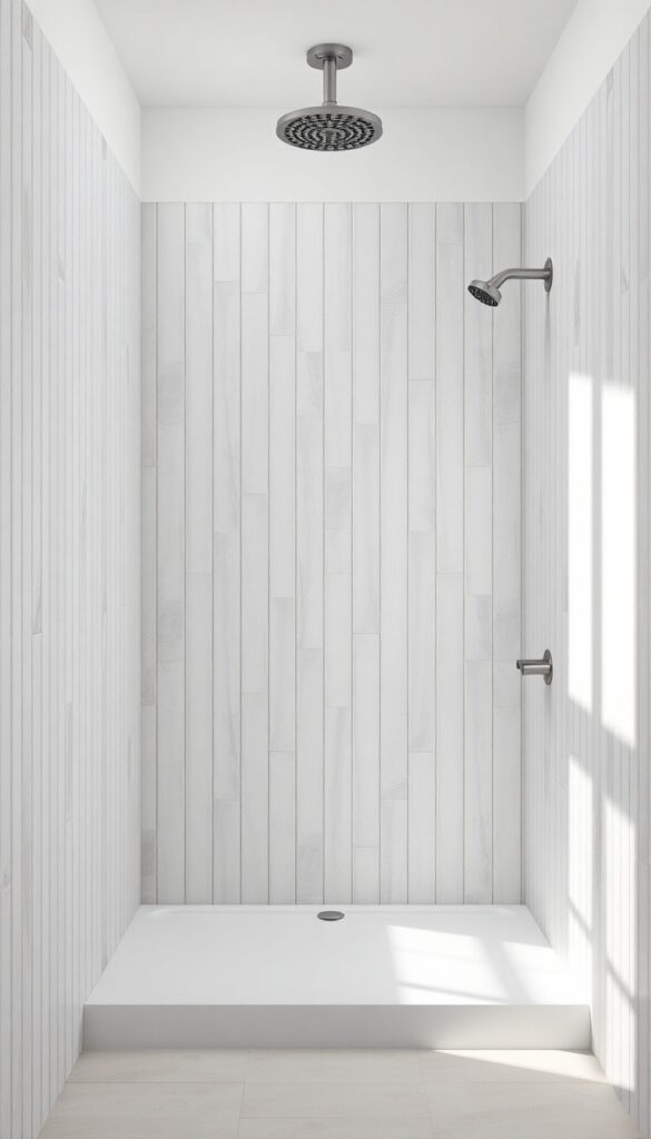 Vertical tile patterns in a small shower room to create height and openness