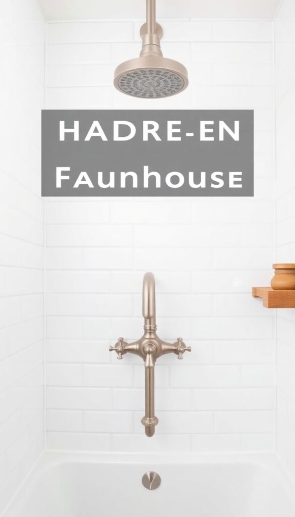 A close-up view of a vintage-inspired faucet with cross handles in a modern farmhouse shower, showcasing clean lines and neutral tiles for home decor inspiration.