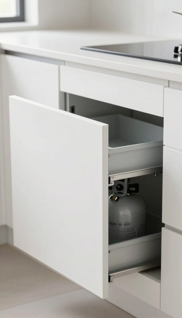 Pull-out drawer base cabinet with gas cylinder in modern kitchen