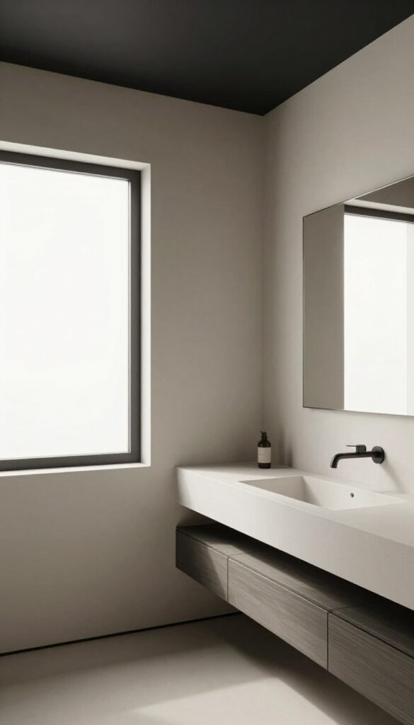 Bathroom with a black ceiling and modern design elements for dramatic style.