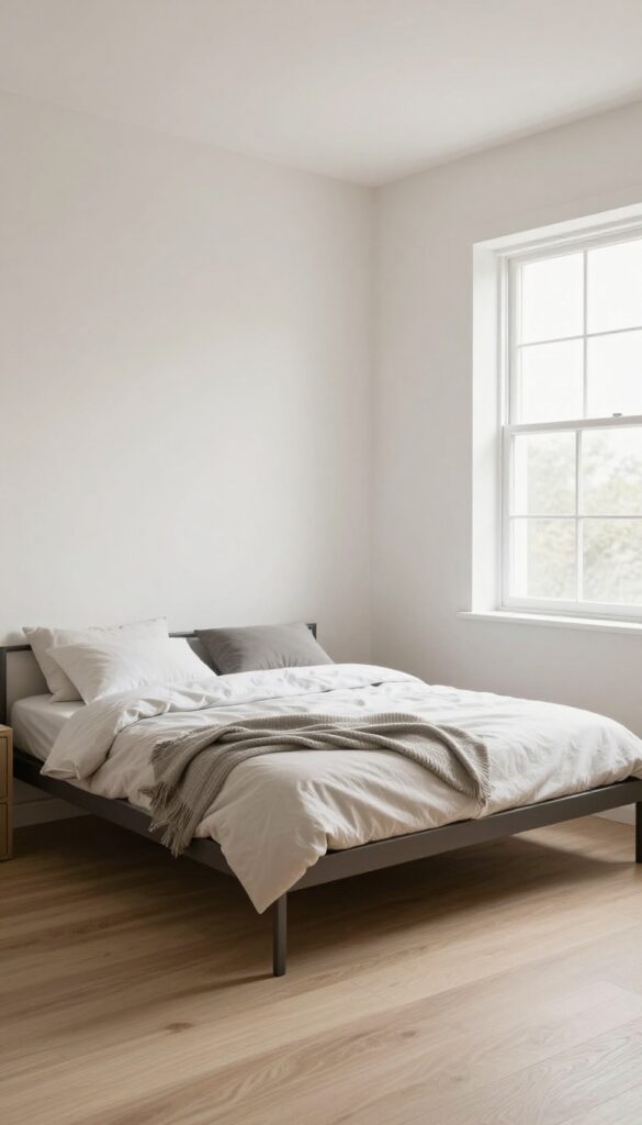A small spare bedroom with a daybed against a wall, showcasing how it saves space and adds visual lightness in bright natural light.
