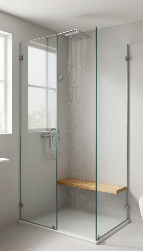Open shower with glass screen in a modern bathroom