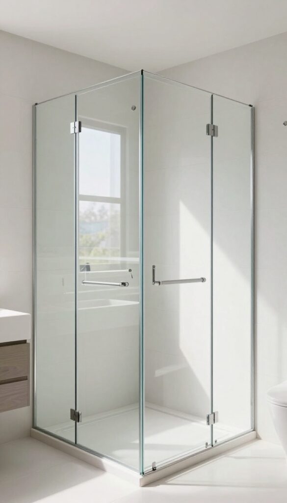 A modern master bathroom with a frameless glass shower enclosure, showcasing sleek design and enhanced natural light for an open feel.