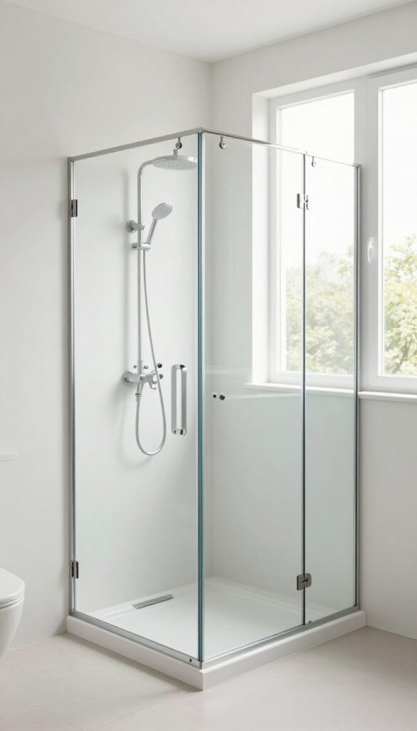 A small bathroom featuring a frameless glass walk-in shower with natural light, demonstrating how it enhances visual space without clutter.
