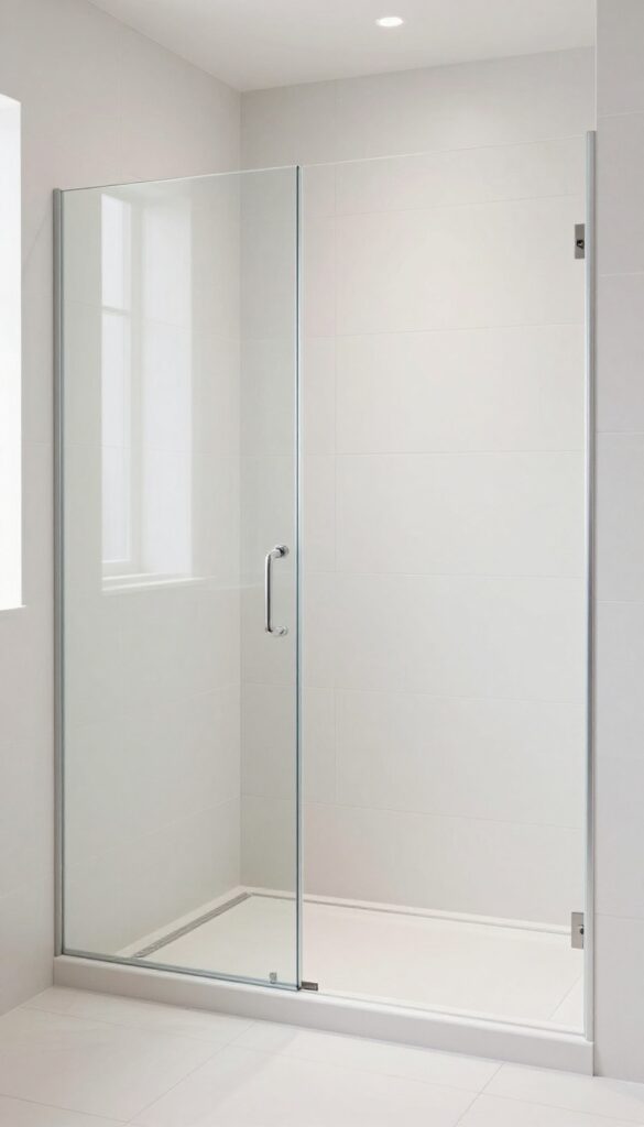 Large tile walk-in shower with minimal grout lines and frameless glass enclosure