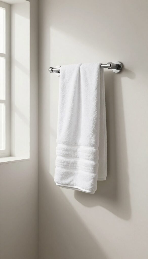 A towel warmer in a small bathroom near a walk-in shower, adding luxury and warmth with fluffy towels in natural light.