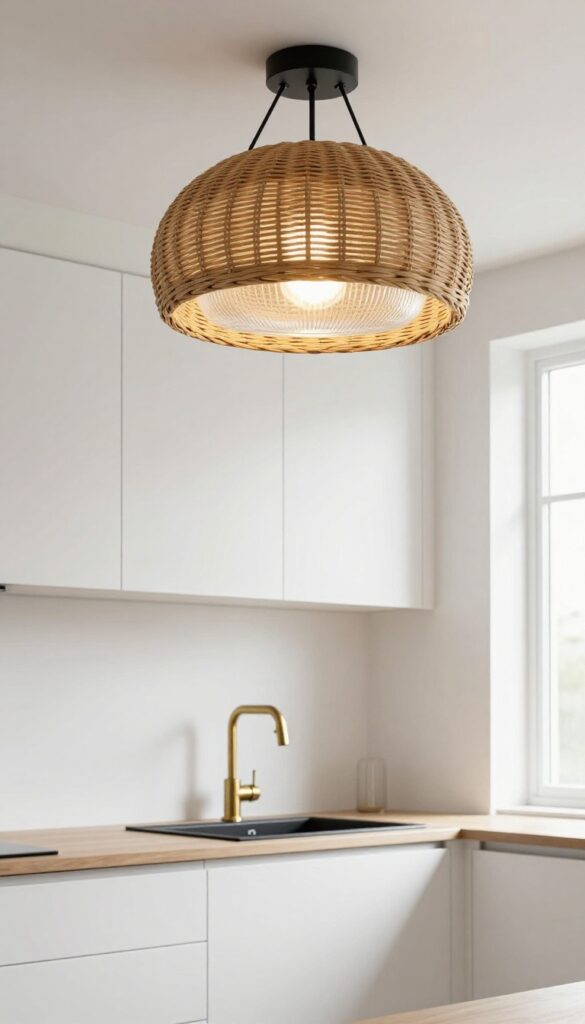 Kitchen with textured flush-mount ceiling light fixture