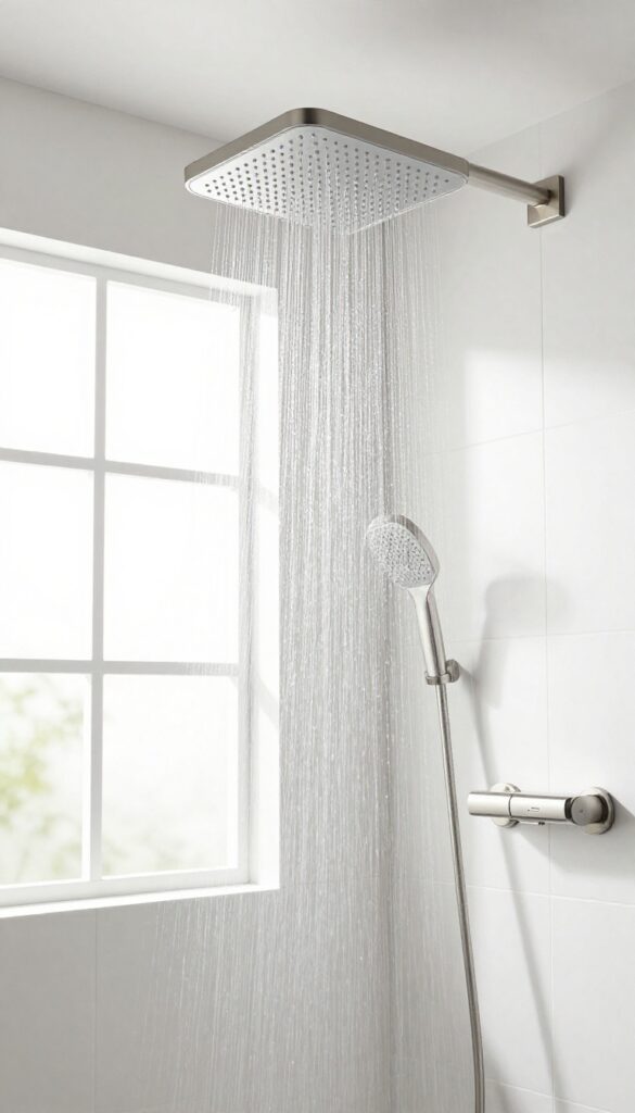 Rain shower head combo with handheld sprayer in modern bathroom