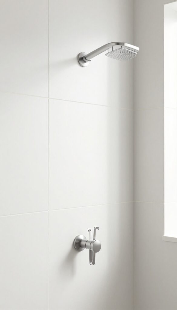 Double shower with magnetic strip holding metal accessories