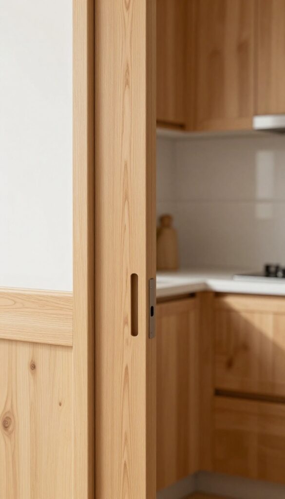 Warm wood kitchen door with stain or whitewash finish