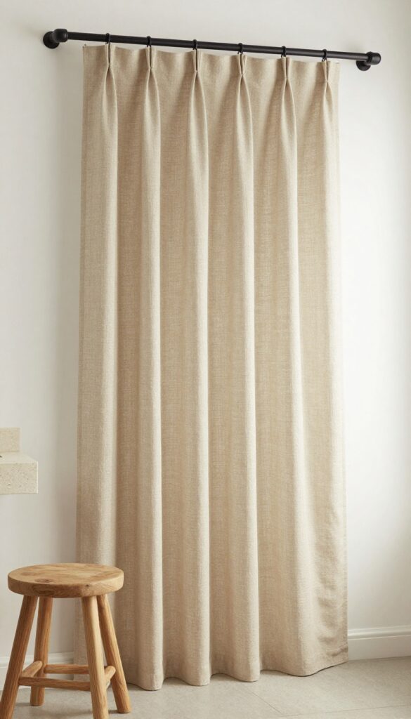 Linen weave shower curtain in warm neutral beige, bathroom decor