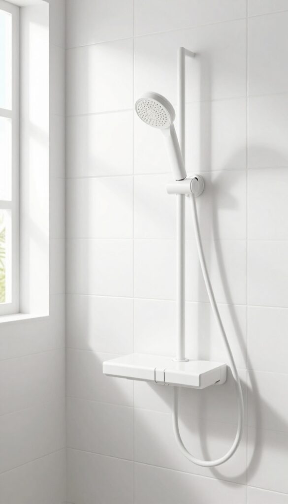 Minimalist slide bar for hand shower in bright modern bathroom